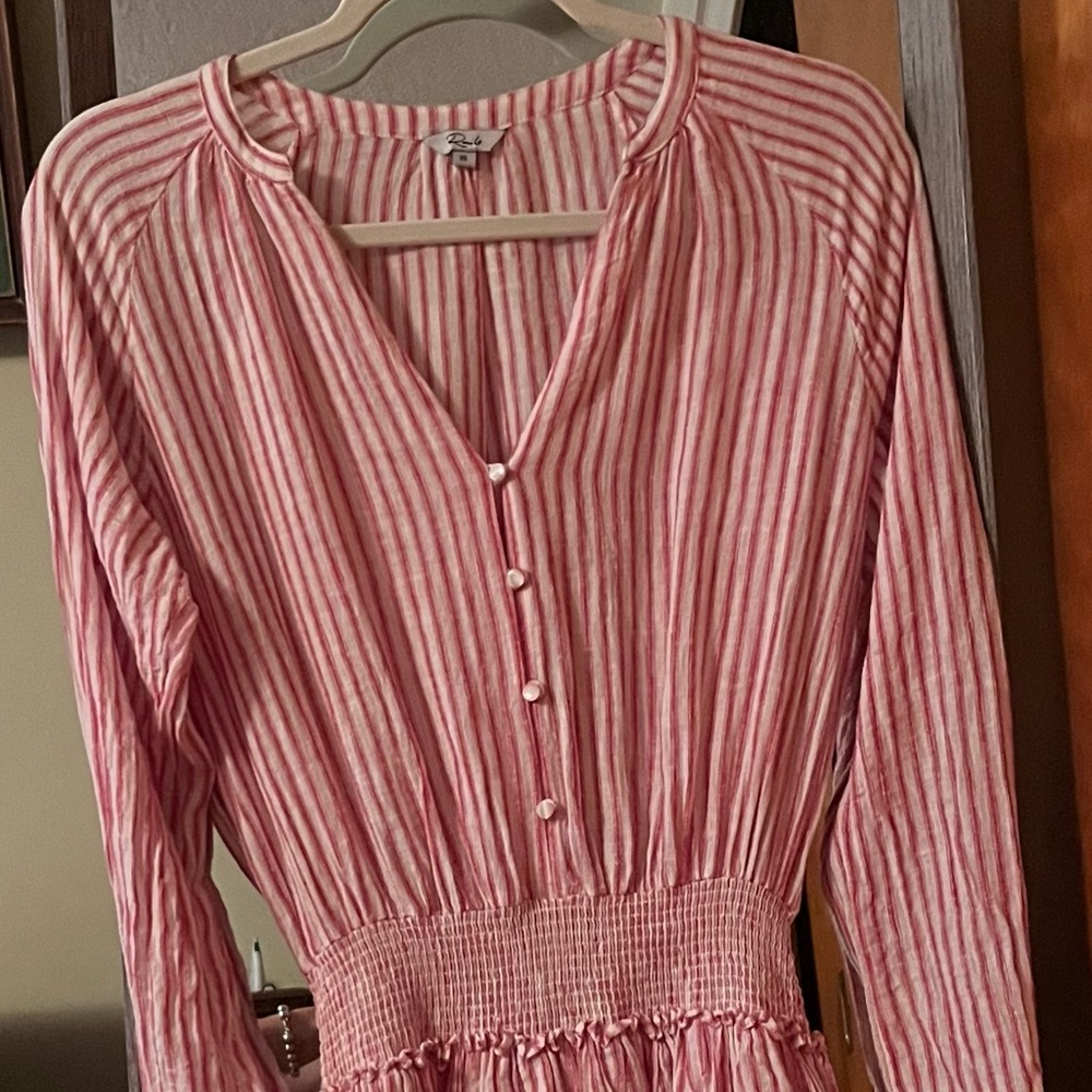 Rails Jasmine Red White Striped Flounce Long Slee… - image 1